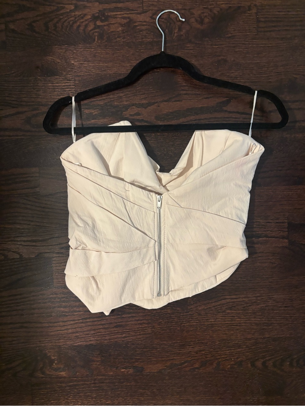 Zara Cream Strapless Zip-Front Bustier Crop Top